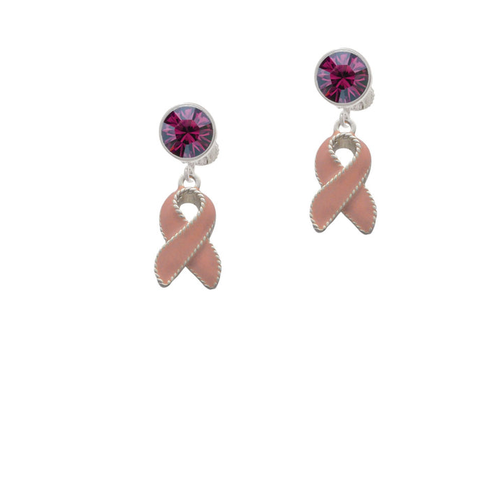 Pink Ribbon with Stitching Crystal Clip On Earrings Image 8