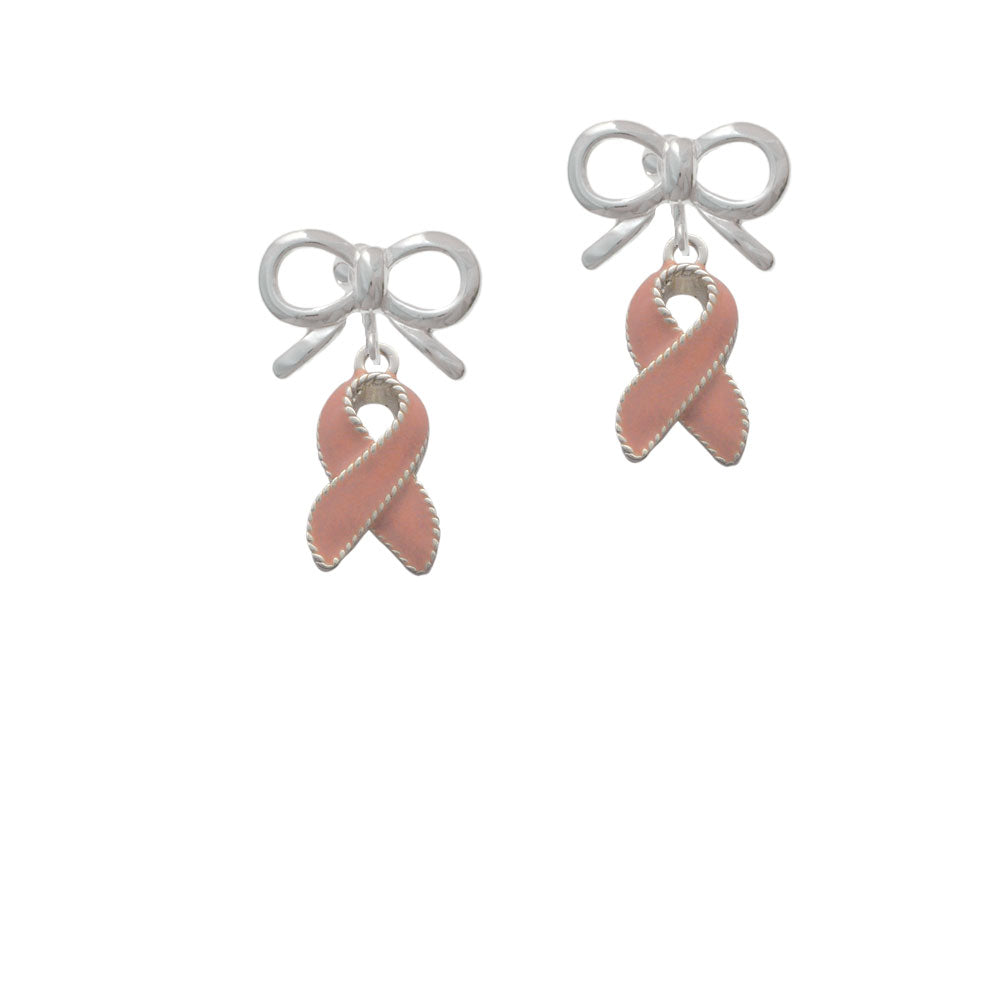 Pink Ribbon with Stitching Crystal Clip On Earrings Image 9