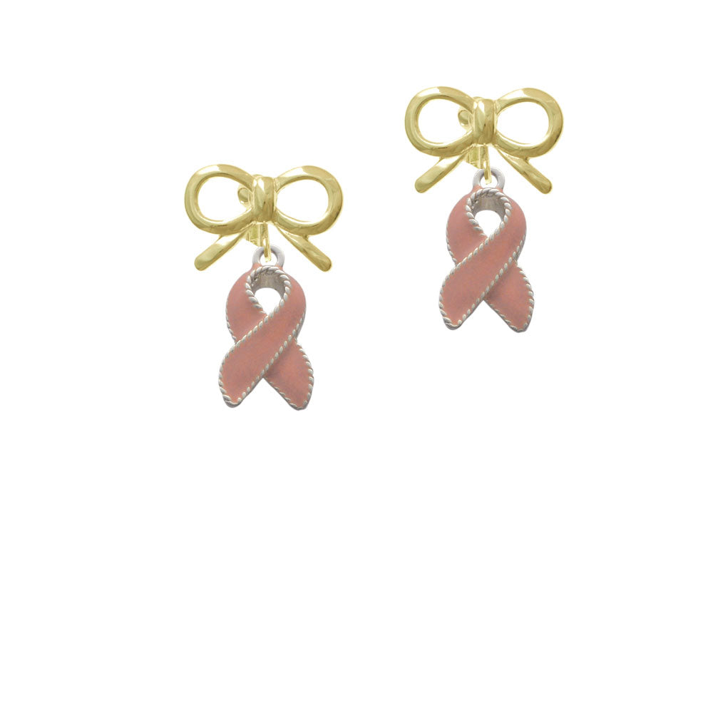 Pink Ribbon with Stitching Crystal Clip On Earrings Image 10