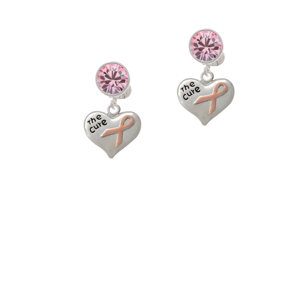 Small Heart with Pink Ribbon The Cure Crystal Clip On Earrings Image 4