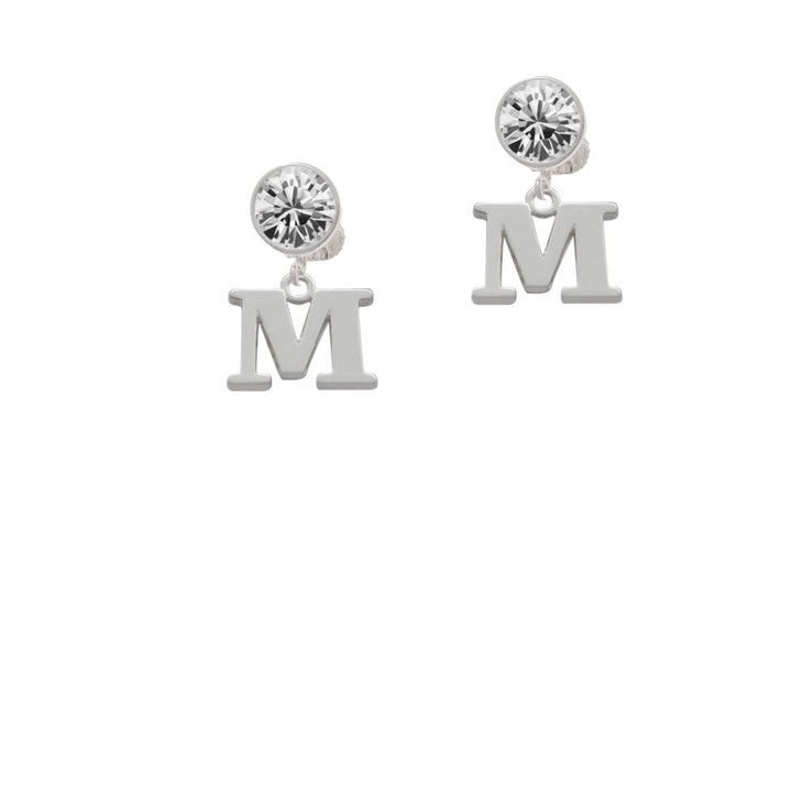 Large Initial - M - Crystal Clip On Earrings Image 1