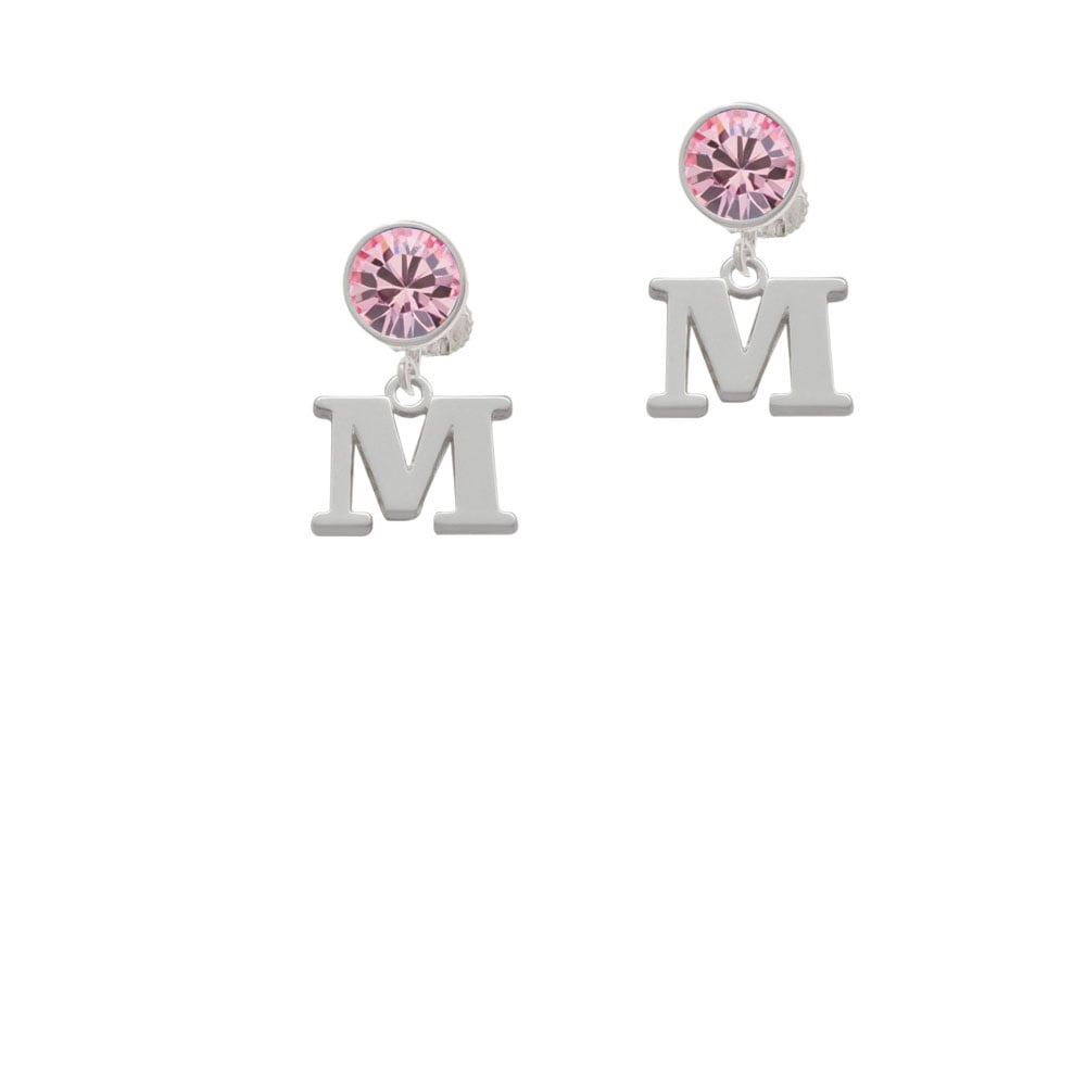 Large Initial - M - Crystal Clip On Earrings Image 1