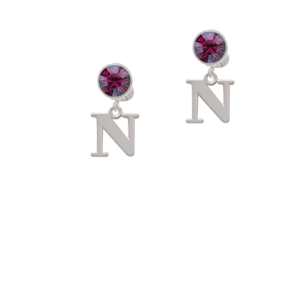 Large Initial - N - Crystal Clip On Earrings Image 1