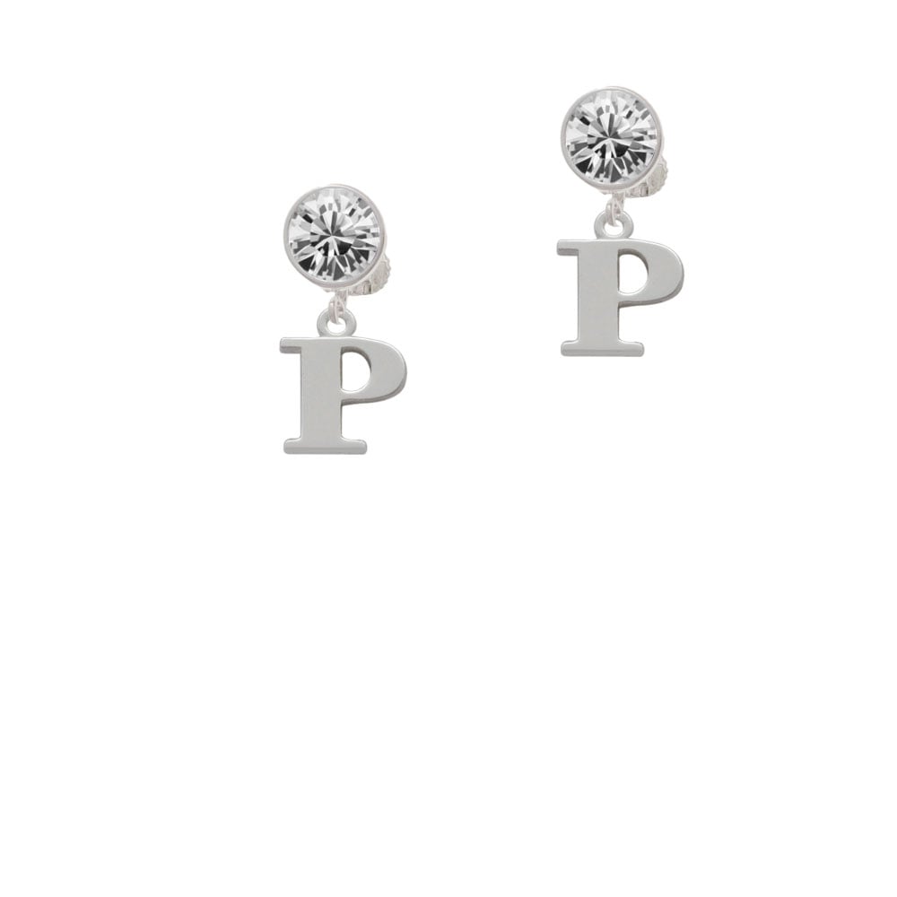 Large Initial - P - Crystal Clip On Earrings Image 1