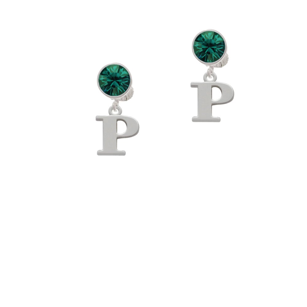 Large Initial - P - Crystal Clip On Earrings Image 1