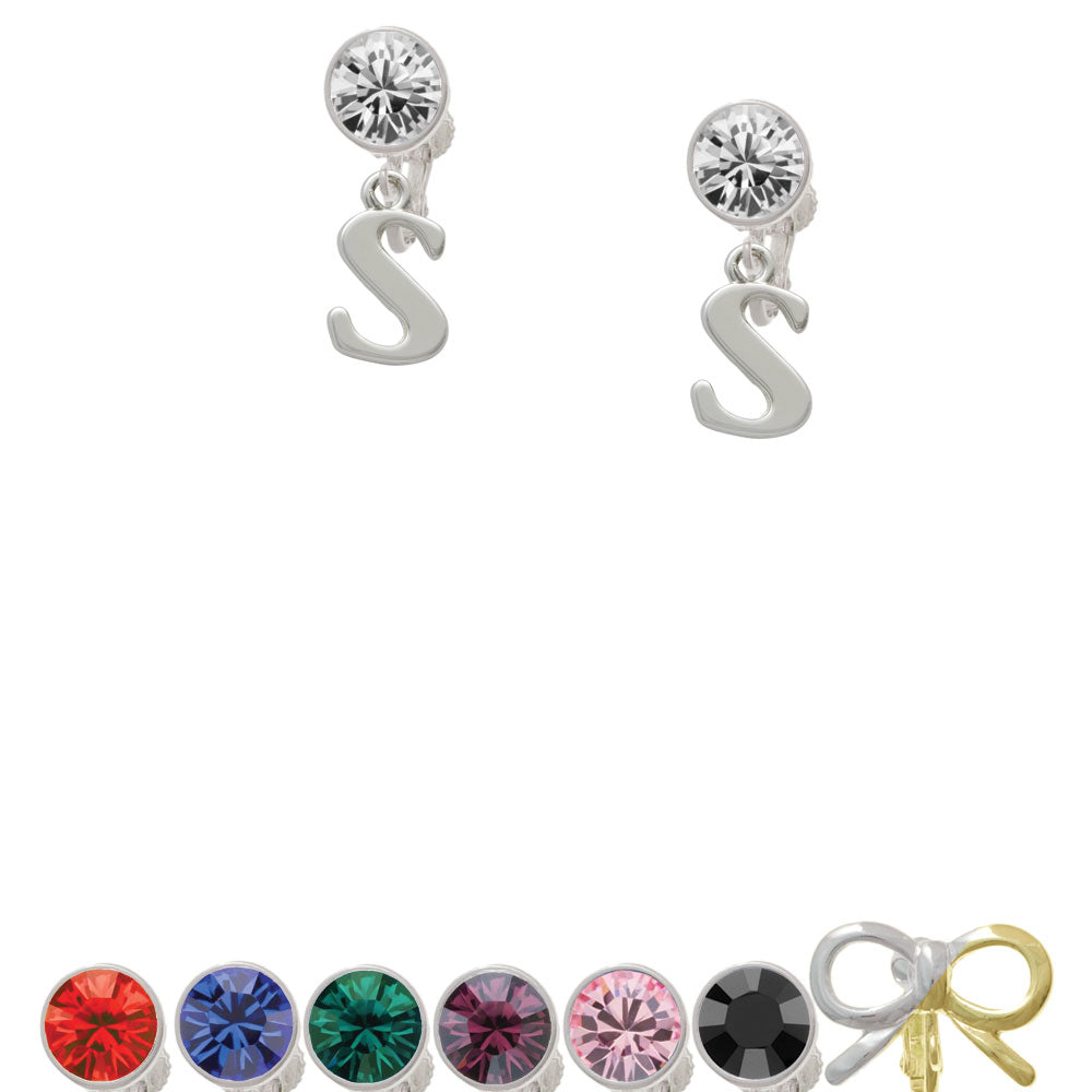 Large Initial - S - Crystal Clip On Earrings Image 1