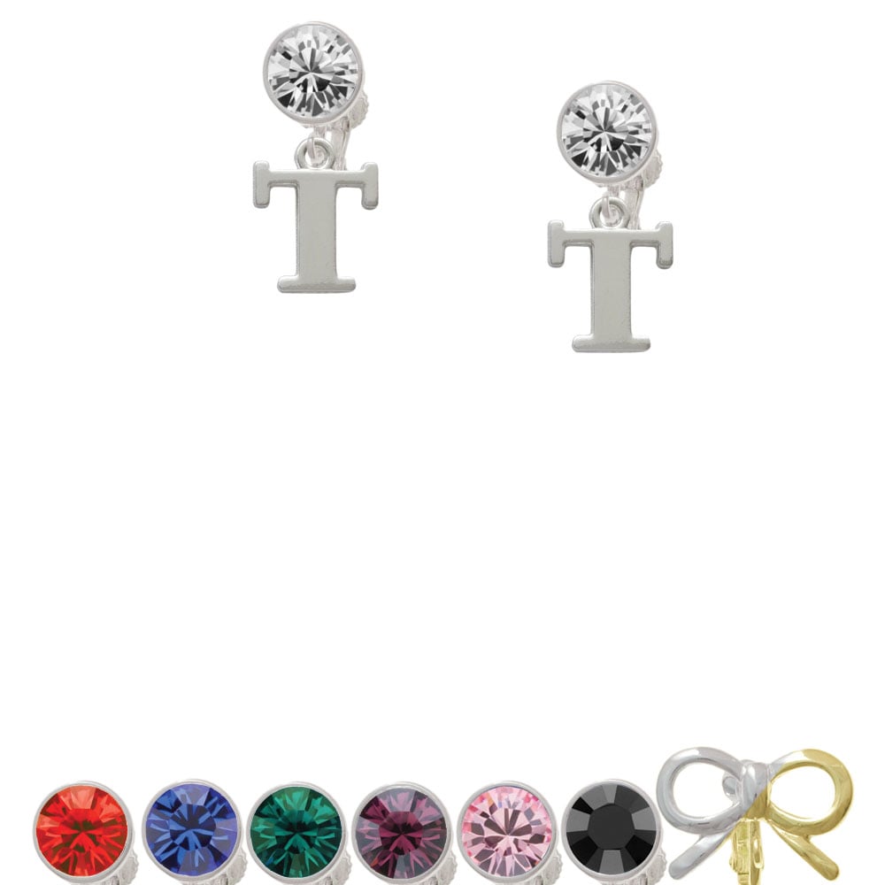 Large Initial - T - Crystal Clip On Earrings Image 1