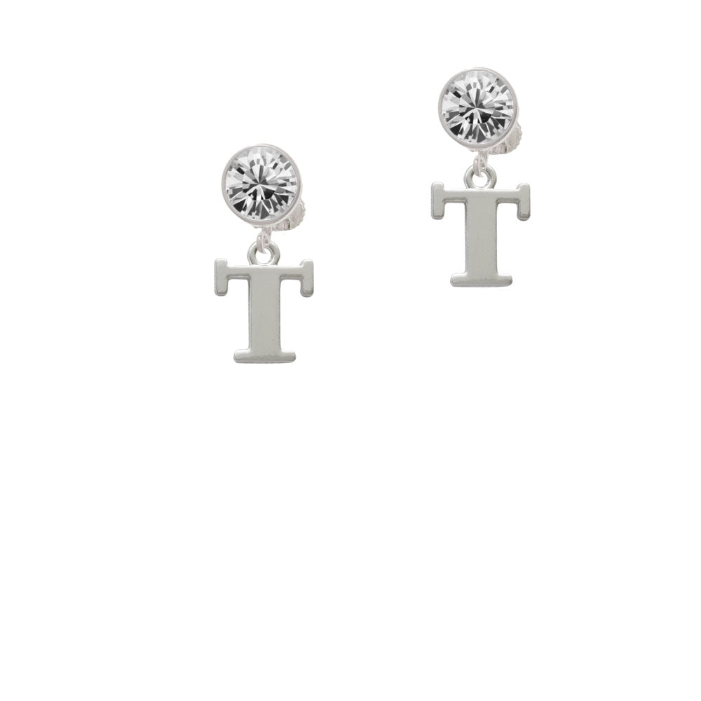 Large Initial - T - Crystal Clip On Earrings Image 2