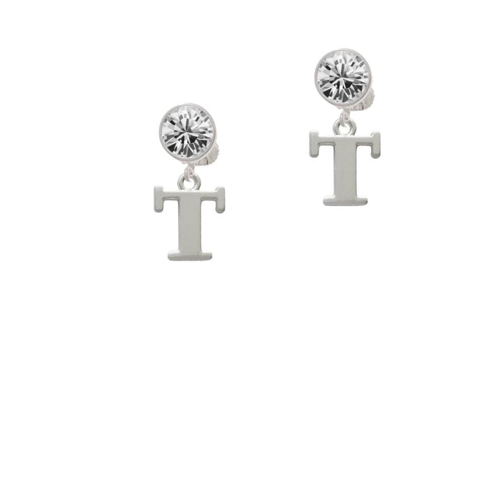 Large Initial - T - Crystal Clip On Earrings Image 1