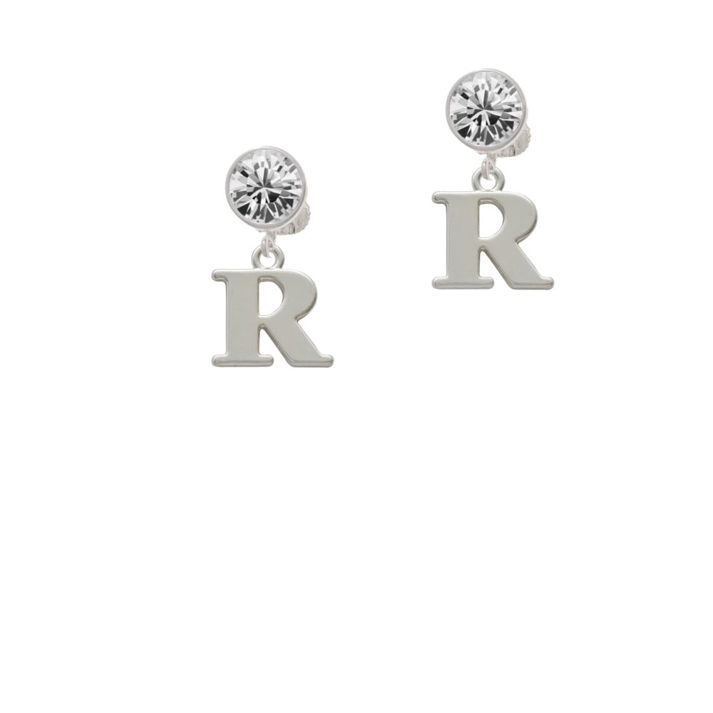 Large Initial - R - Crystal Clip On Earrings Image 1