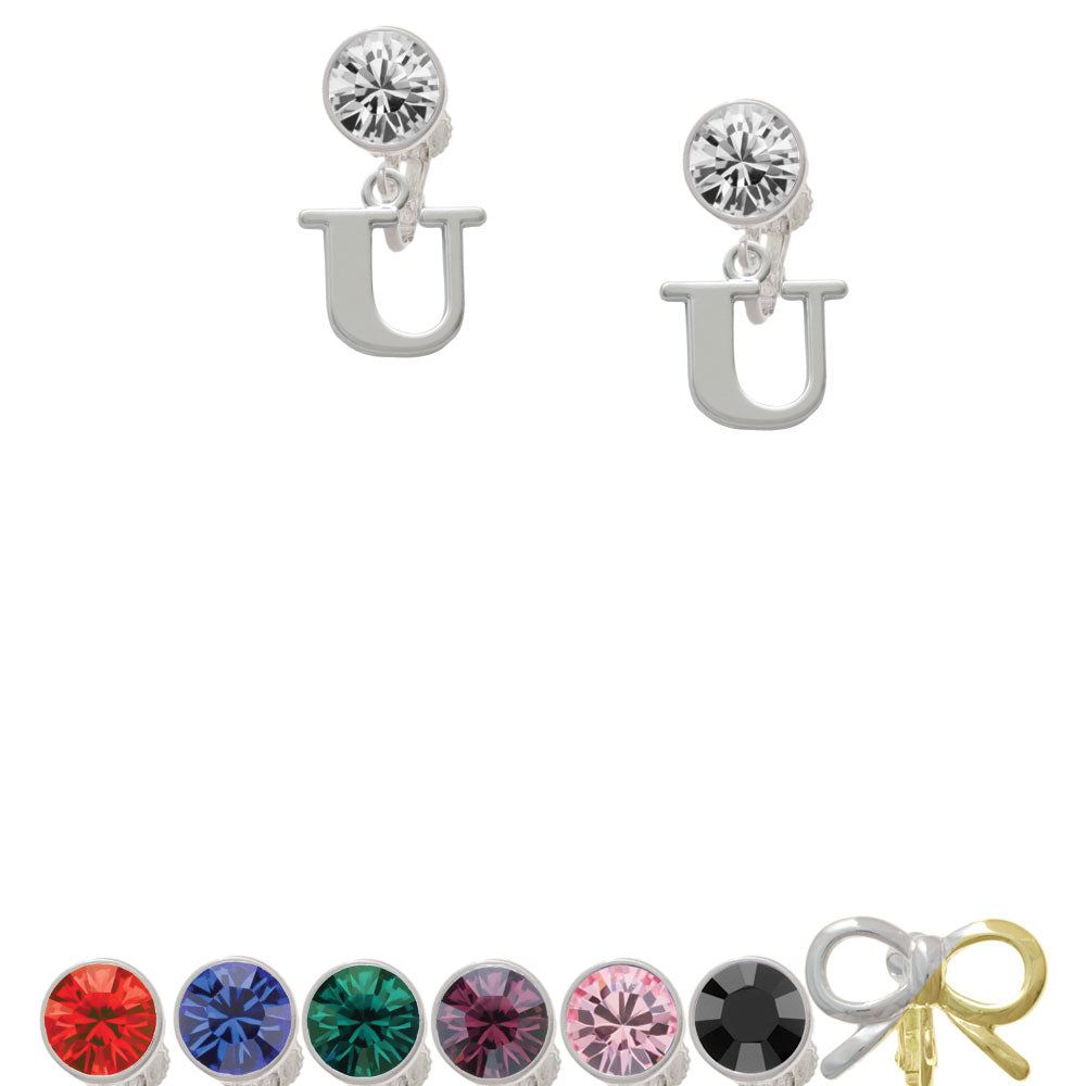 Large Initial - U - Crystal Clip On Earrings Image 1