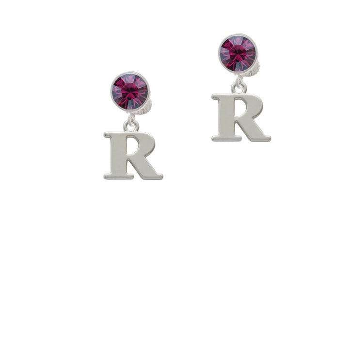 Large Initial - R - Crystal Clip On Earrings Image 1