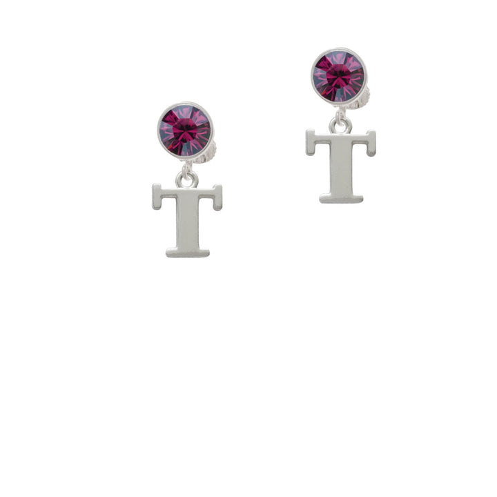 Large Initial - T - Crystal Clip On Earrings Image 8