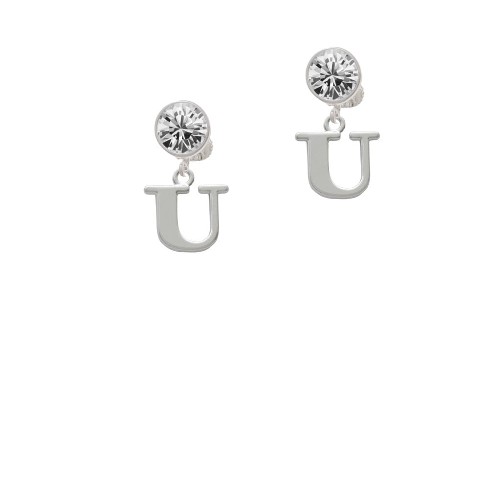 Large Initial - U - Crystal Clip On Earrings Image 2