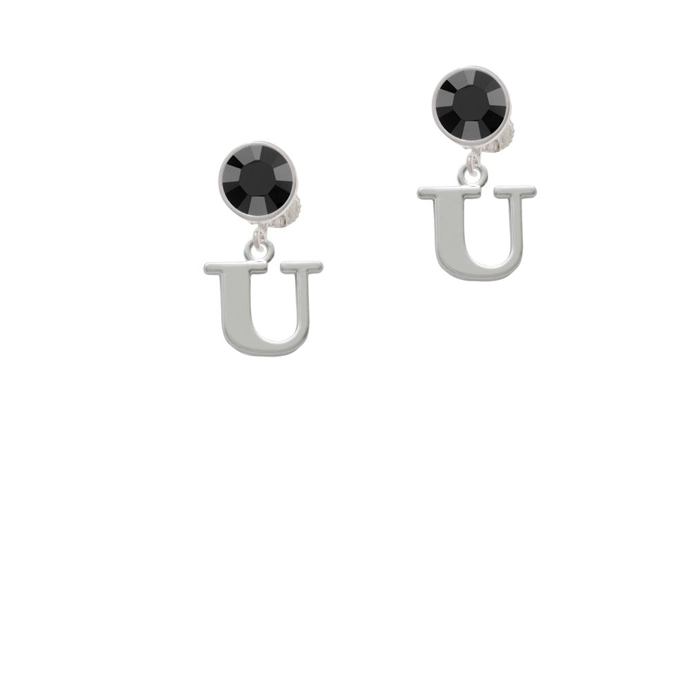 Large Initial - U - Crystal Clip On Earrings Image 3