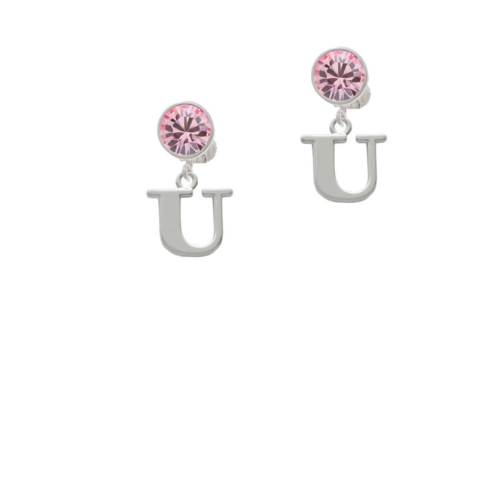 Large Initial - U - Crystal Clip On Earrings Image 1