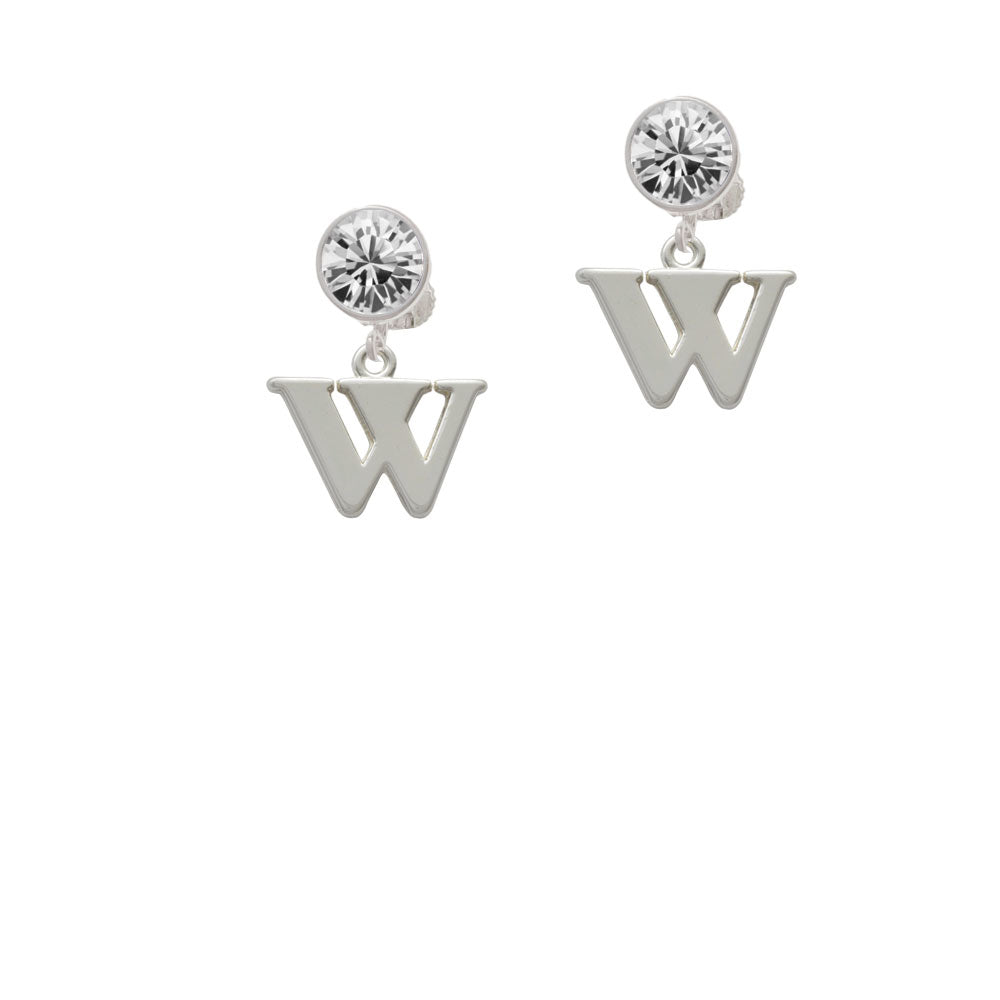 Large Initial - W - Crystal Clip On Earrings Image 2