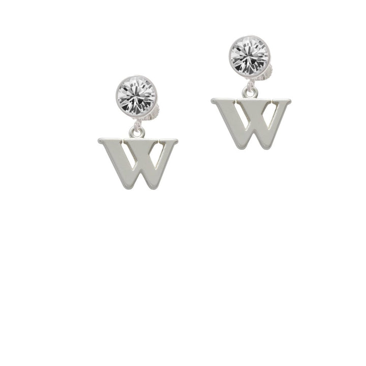 Large Initial - W - Crystal Clip On Earrings Image 1