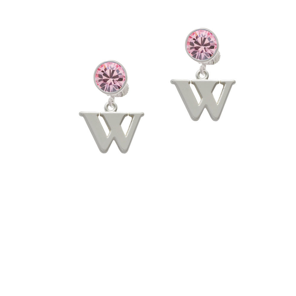 Large Initial - W - Crystal Clip On Earrings Image 4