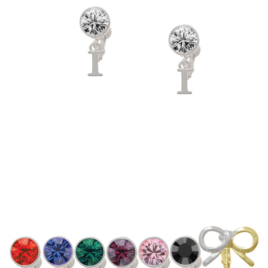 Small Initial - I - Crystal Clip On Earrings Image 1