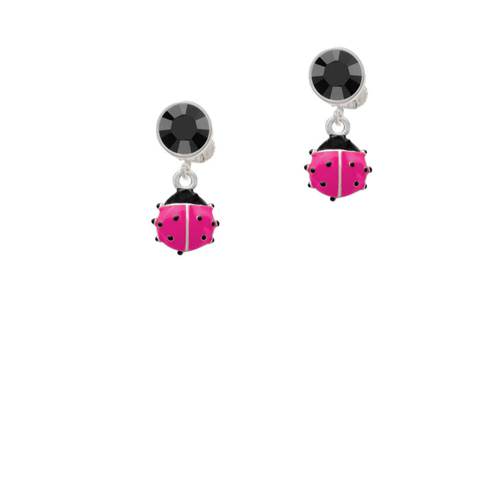 Mini Hot Pink Ladybug Crystal Clip On Earrings Image 3