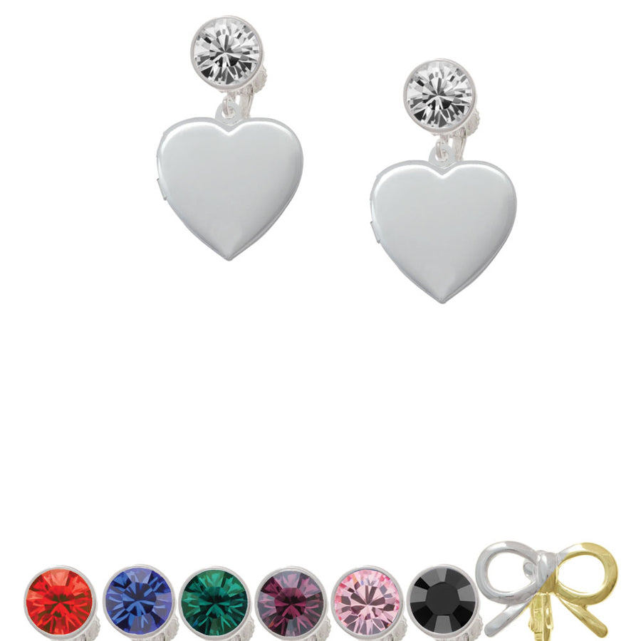 Heart Locket Crystal Clip On Earrings Image 1