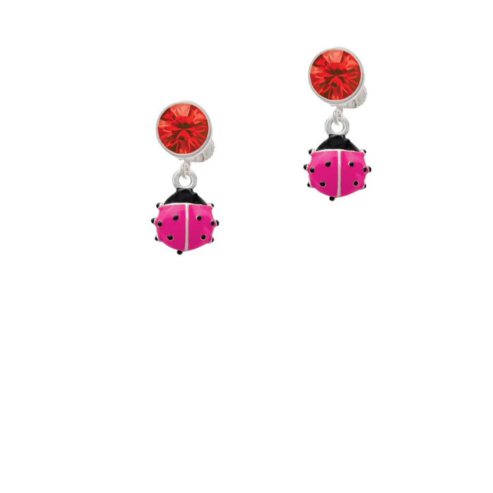 Mini Hot Pink Ladybug Crystal Clip On Earrings Image 4