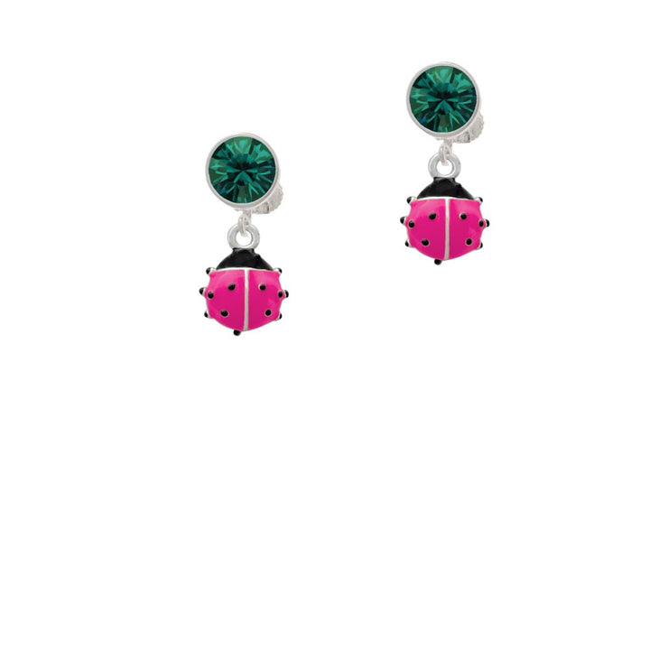 Mini Hot Pink Ladybug Crystal Clip On Earrings Image 1