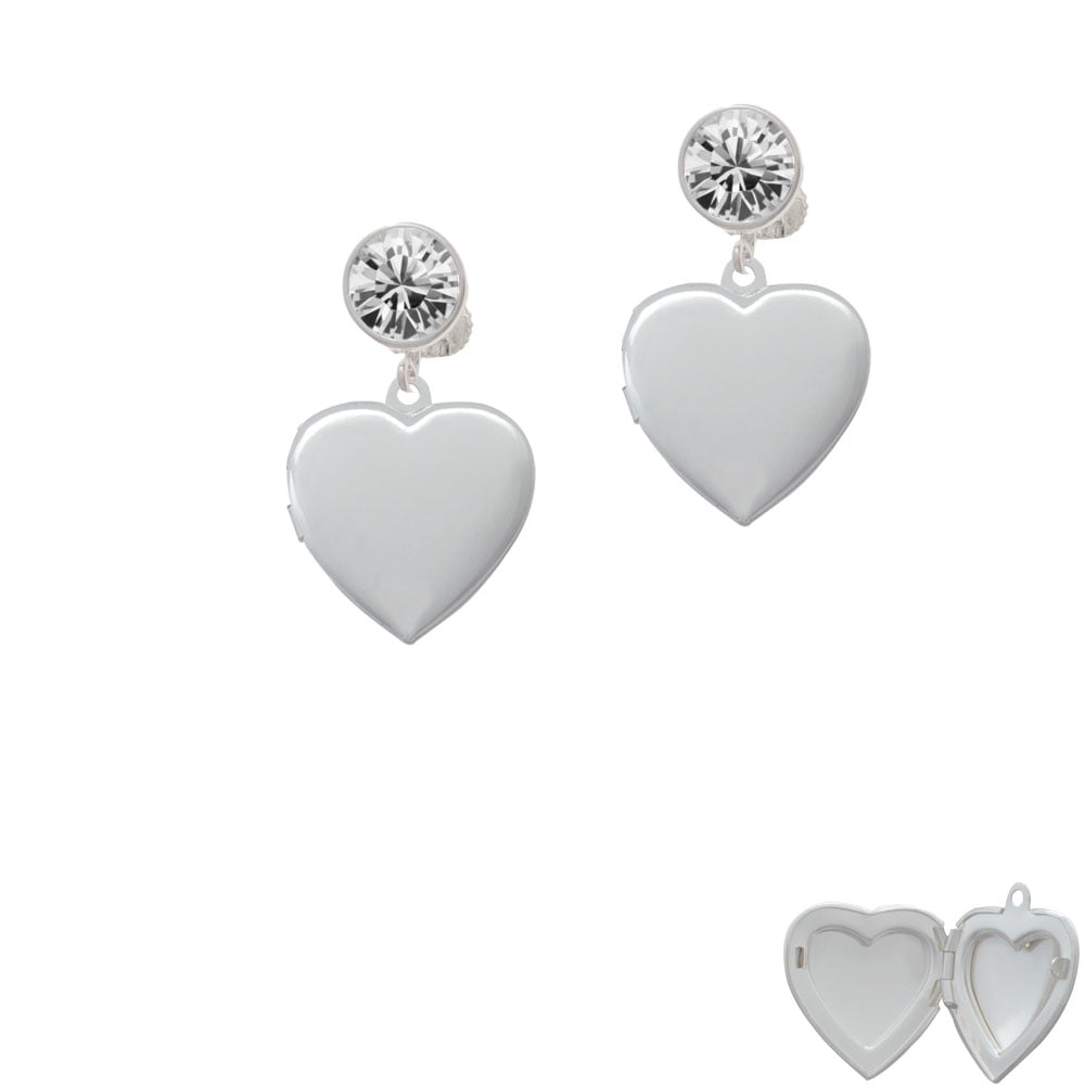 Heart Locket Crystal Clip On Earrings Image 2