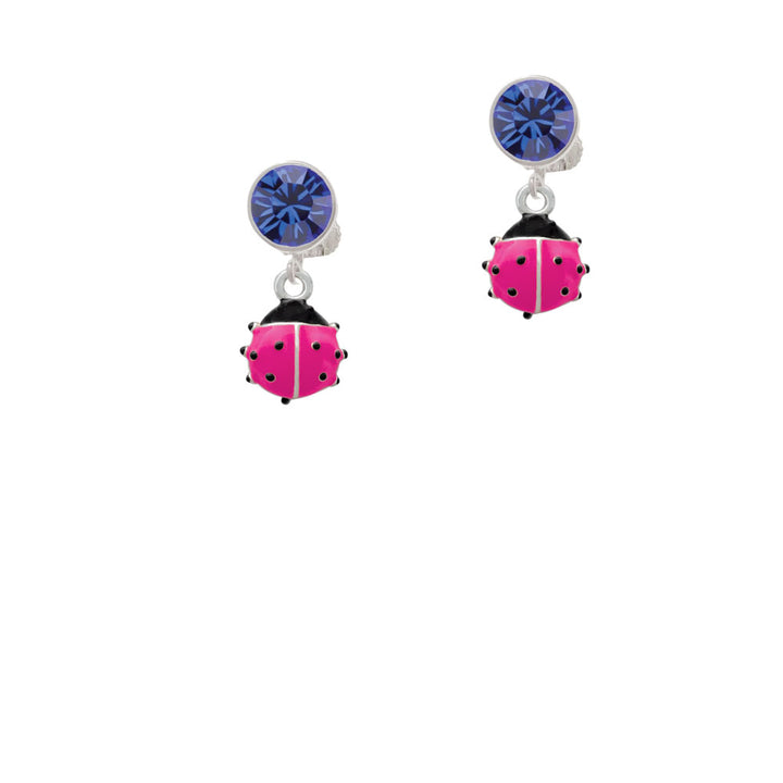 Mini Hot Pink Ladybug Crystal Clip On Earrings Image 7