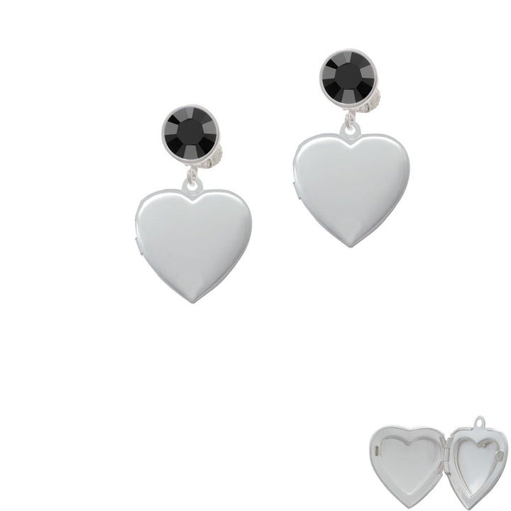 Heart Locket Crystal Clip On Earrings Image 3