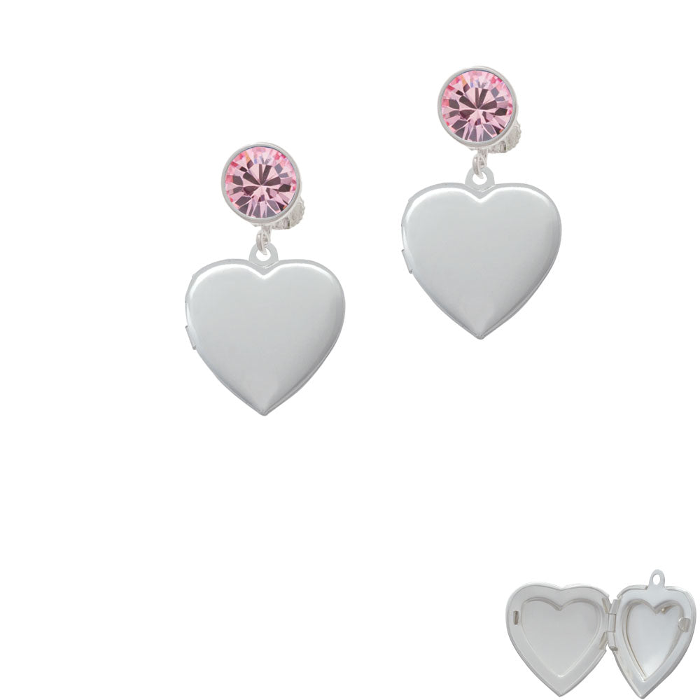 Heart Locket Crystal Clip On Earrings Image 4