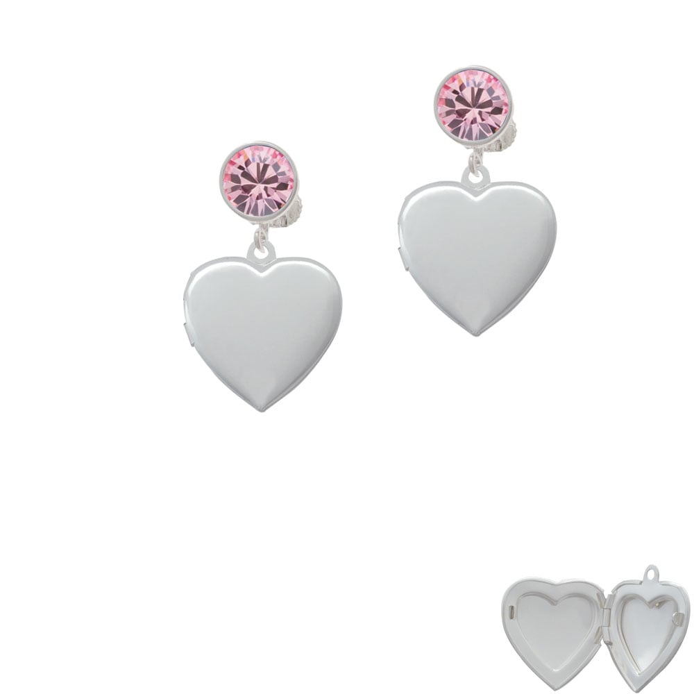 Heart Locket Crystal Clip On Earrings Image 1