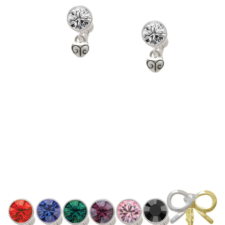 Mini Scroll Heart Crystal Clip On Earrings Image 1