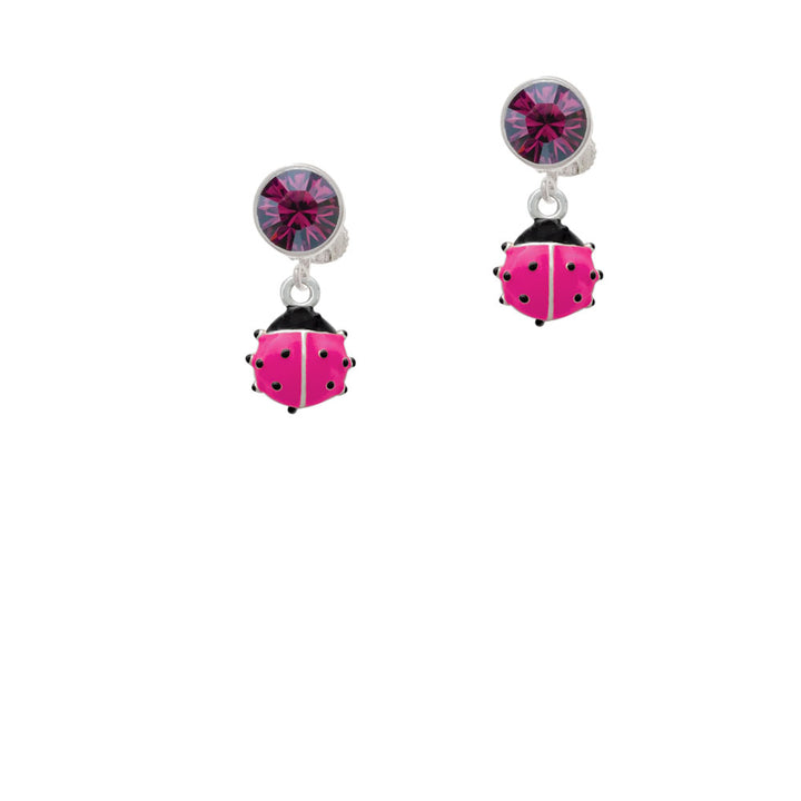 Mini Hot Pink Ladybug Crystal Clip On Earrings Image 8