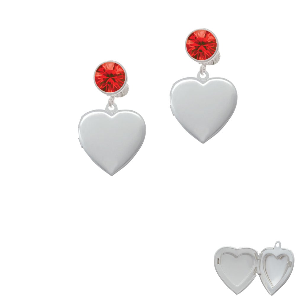 Heart Locket Crystal Clip On Earrings Image 4