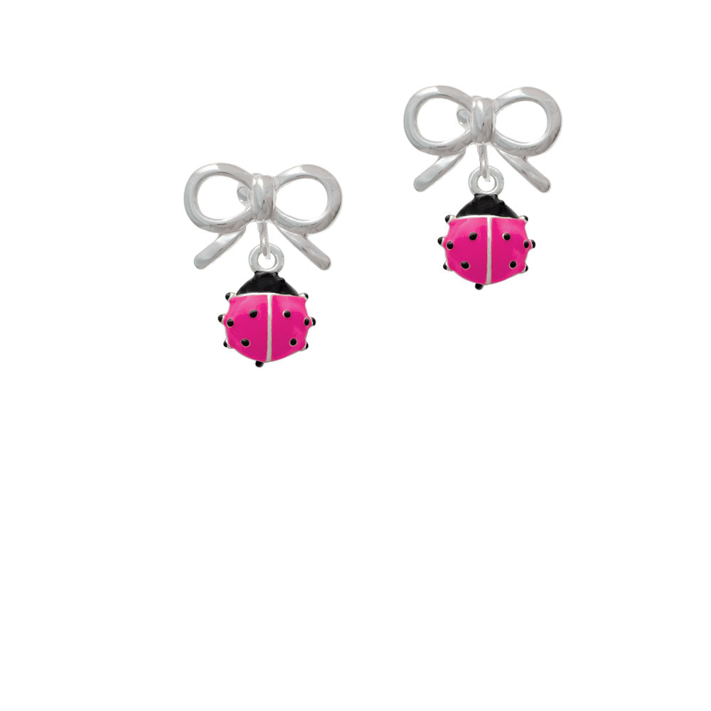 Mini Hot Pink Ladybug Crystal Clip On Earrings Image 9