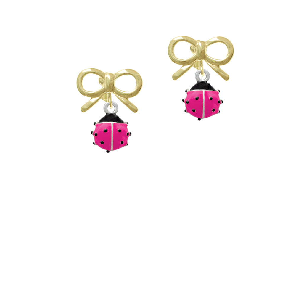 Mini Hot Pink Ladybug Crystal Clip On Earrings Image 10