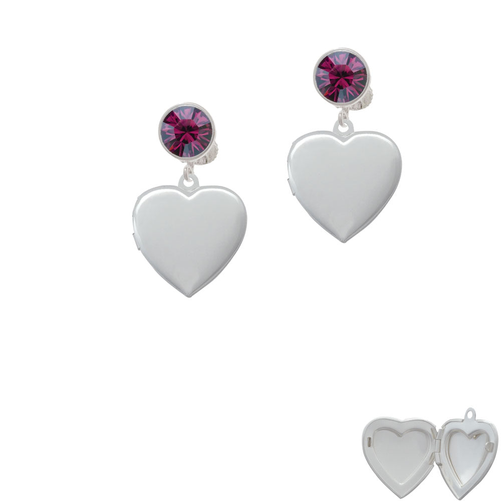 Heart Locket Crystal Clip On Earrings Image 8