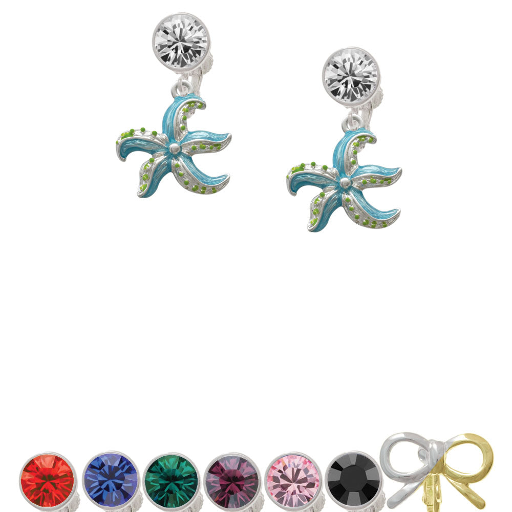 Hot Blue Starfish - Crystal Clip On Earrings Image 1