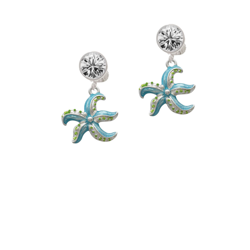 Hot Blue Starfish - Crystal Clip On Earrings Image 2