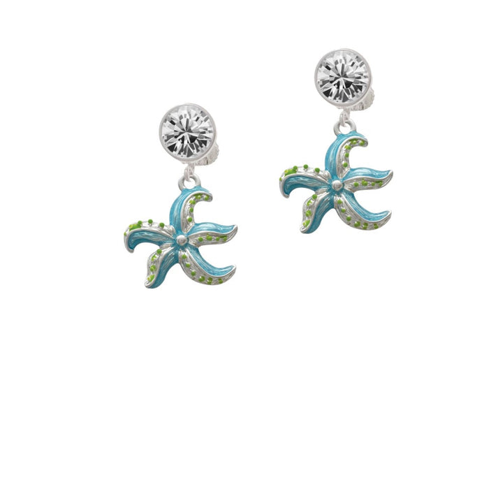 Hot Blue Starfish - Crystal Clip On Earrings Image 1