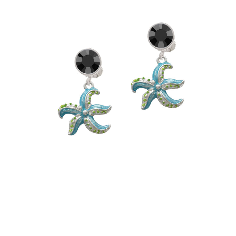 Hot Blue Starfish - Crystal Clip On Earrings Image 3