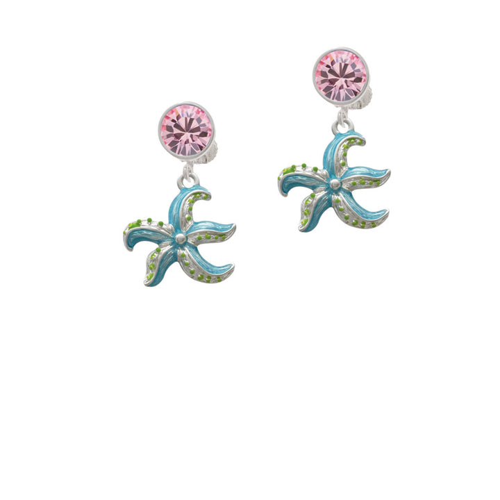 Hot Blue Starfish - Crystal Clip On Earrings Image 4