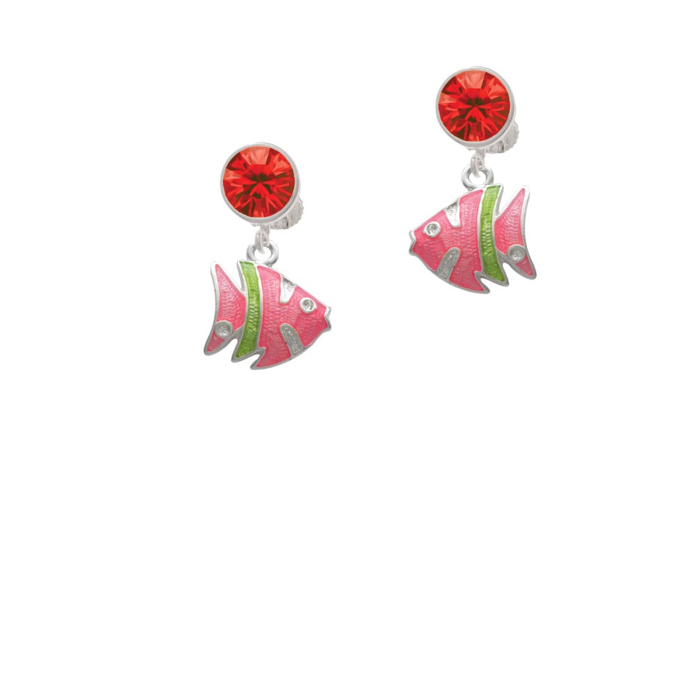 Hot Pink Tropical Fish with Lime Green Stripe Crystal Clip On Earrings Image 4