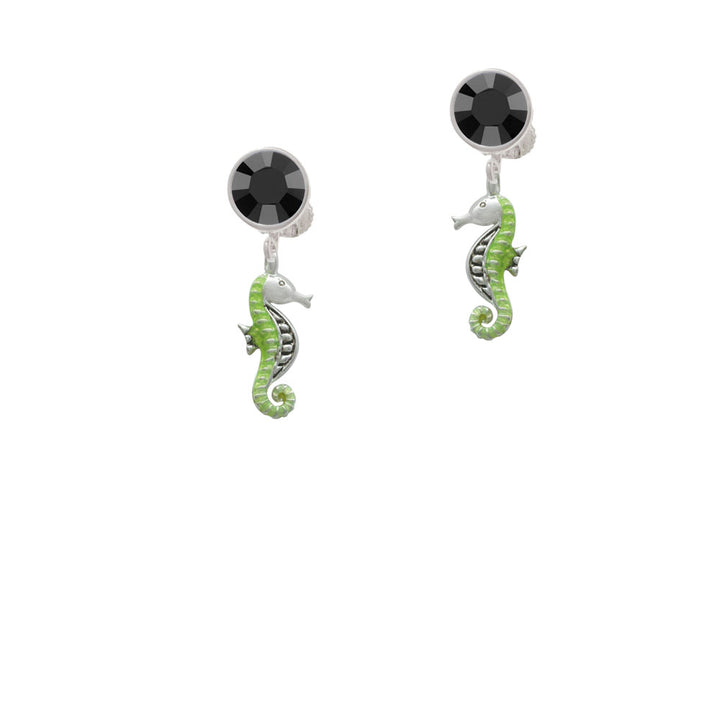 Green Seahorse Crystal Clip On Earrings Image 3