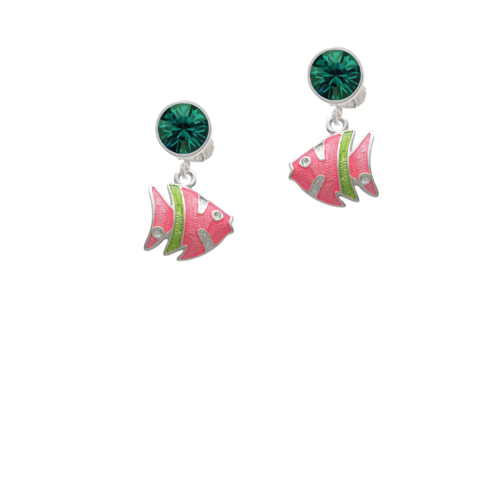 Hot Pink Tropical Fish with Lime Green Stripe Crystal Clip On Earrings Image 6