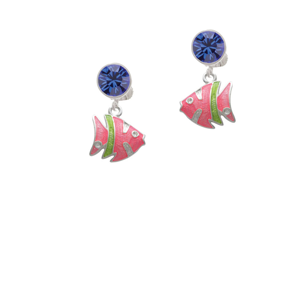 Hot Pink Tropical Fish with Lime Green Stripe Crystal Clip On Earrings Image 7