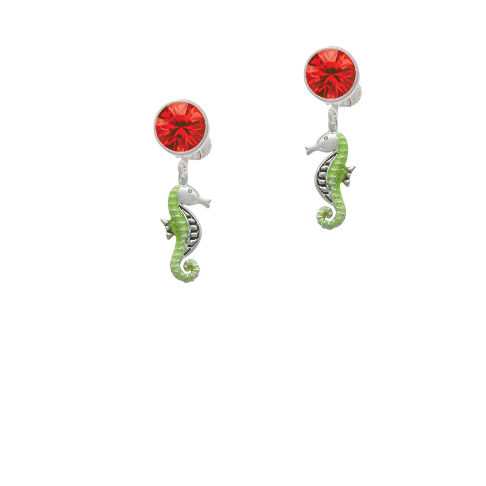 Green Seahorse Crystal Clip On Earrings Image 4