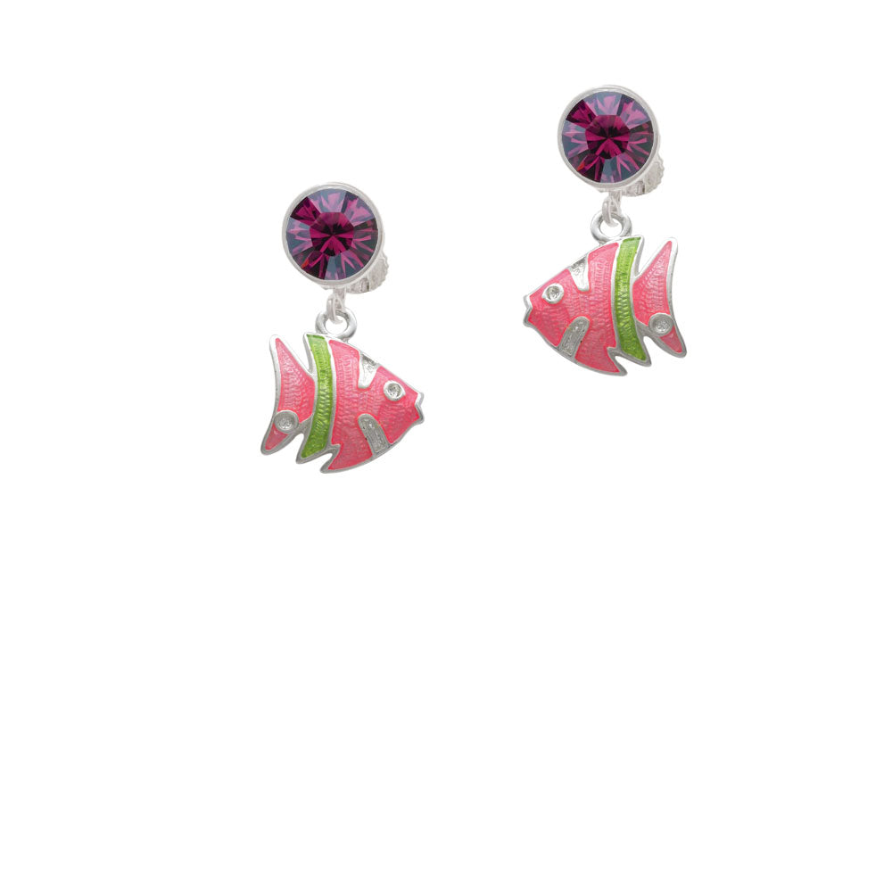 Hot Pink Tropical Fish with Lime Green Stripe Crystal Clip On Earrings Image 8